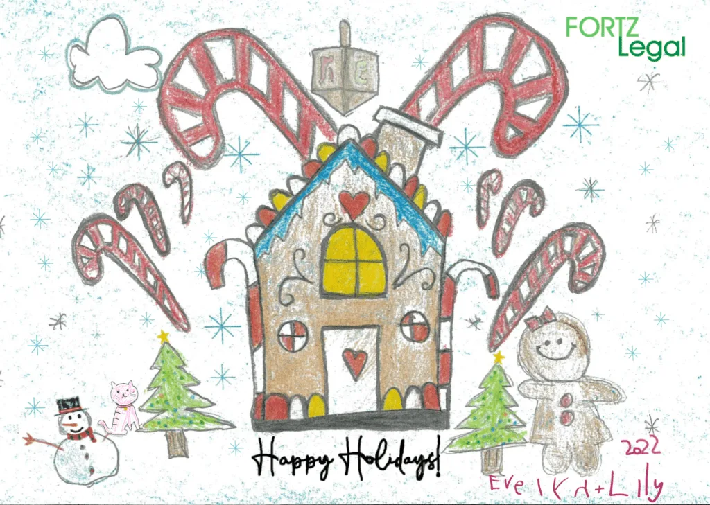 Holiday Card drawing of gingerbread house and candy canes